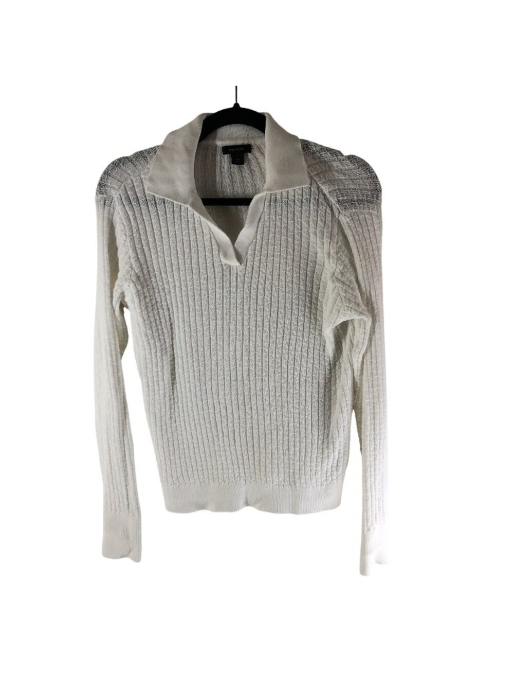 Halogen Womens White Ribbed Knit Collared Sweater Small Cotton Blend